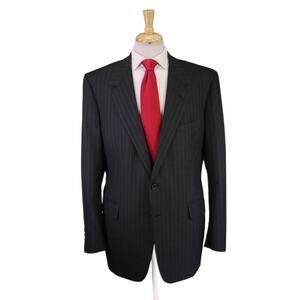 Tom James Holland & Sherry Custom Charcoal Black Pinstripe Wool 2-Btn Suit 44L